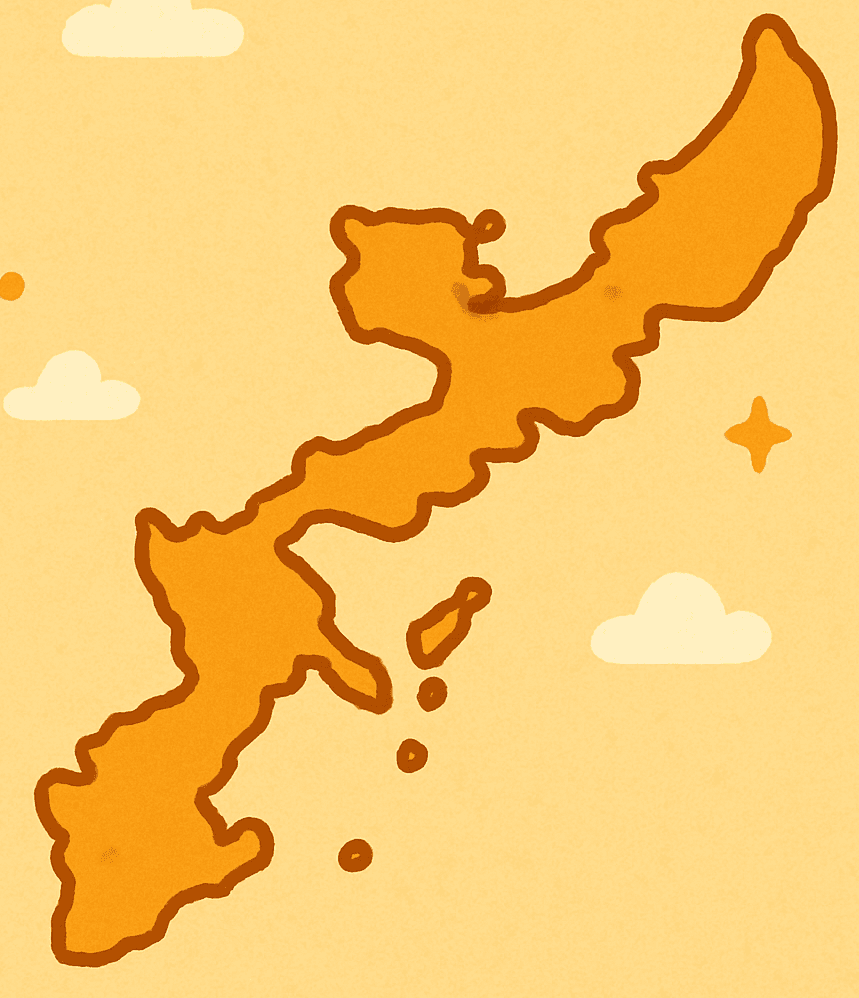 クリック可能な店舗がマッピングされた沖縄県の地図